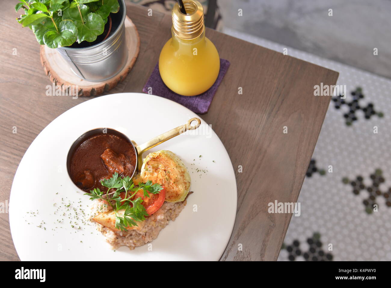 Braised Beef Brisket and rice Stock Photo Alamy
