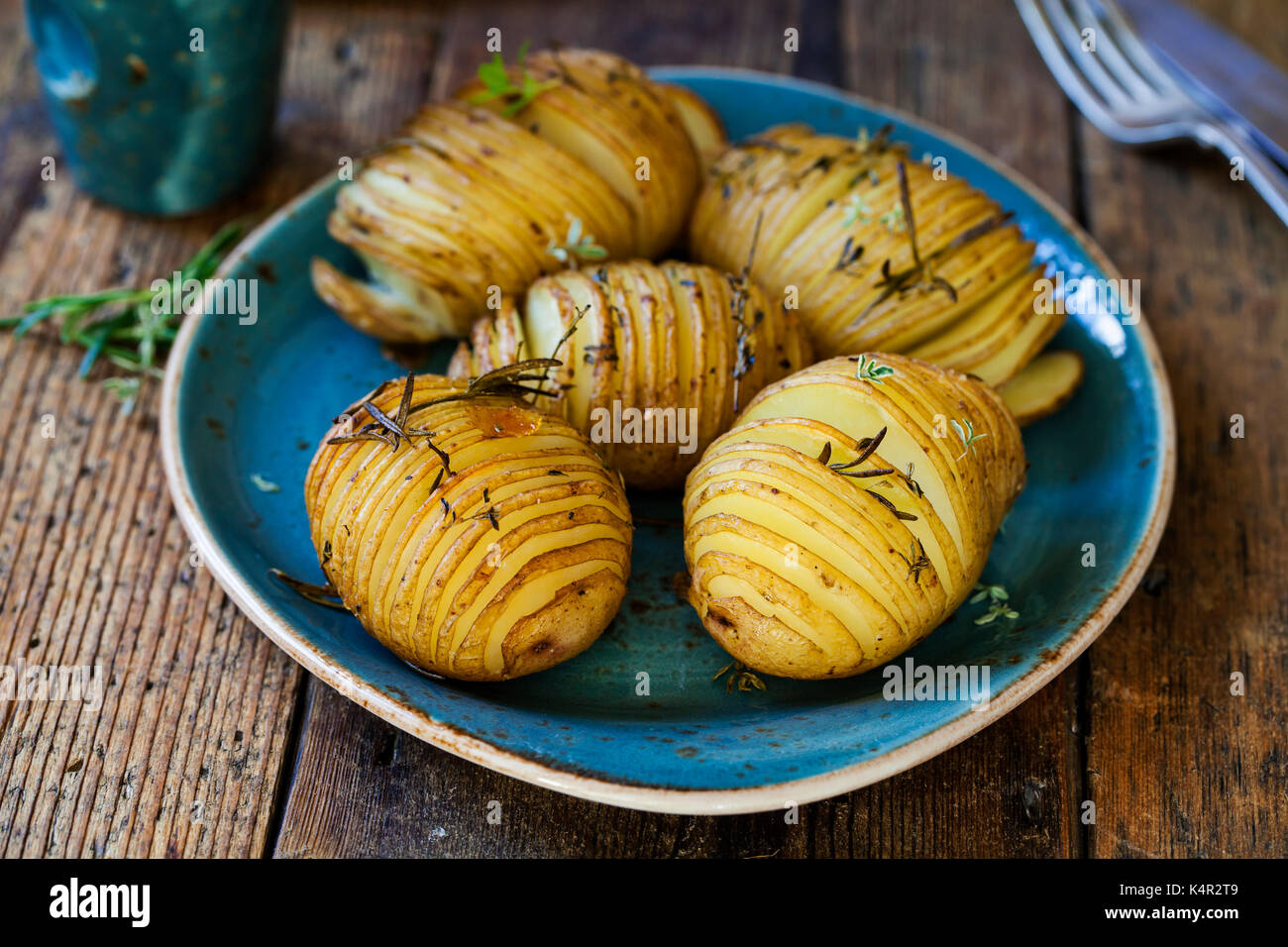 Hasselback potatoes Stock Photo