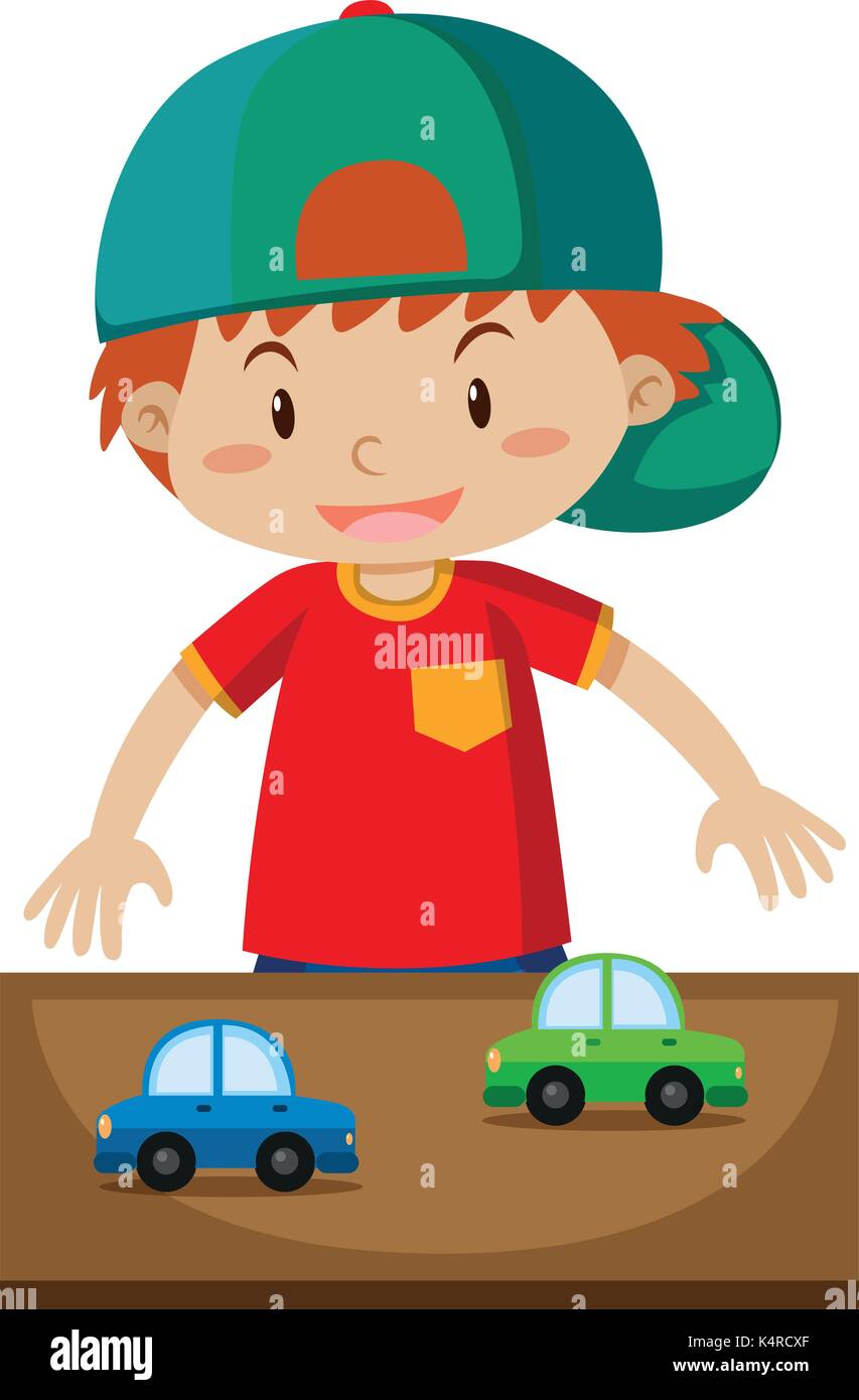 Little boy playing toy cars illustration Stock Vector Image & Art - Alamy