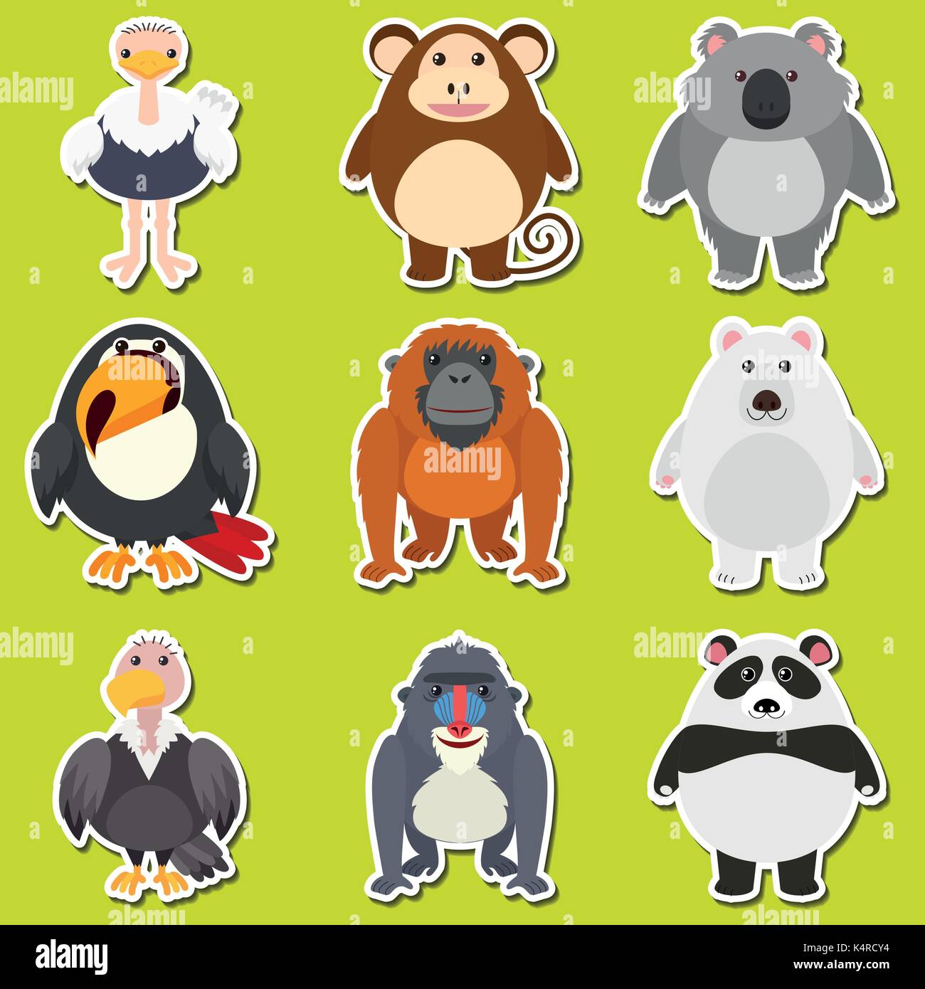 Sticker design for cute animals illustration Stock Vector