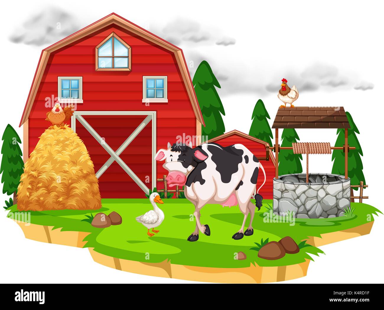 Scene with farm animals on the farm illustration Stock Vector Image ...