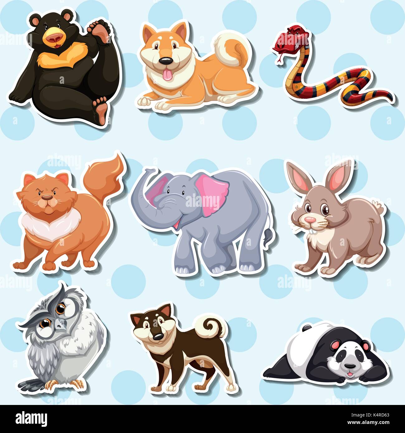 Sticker design with wild animals on blue background illustration Stock ...