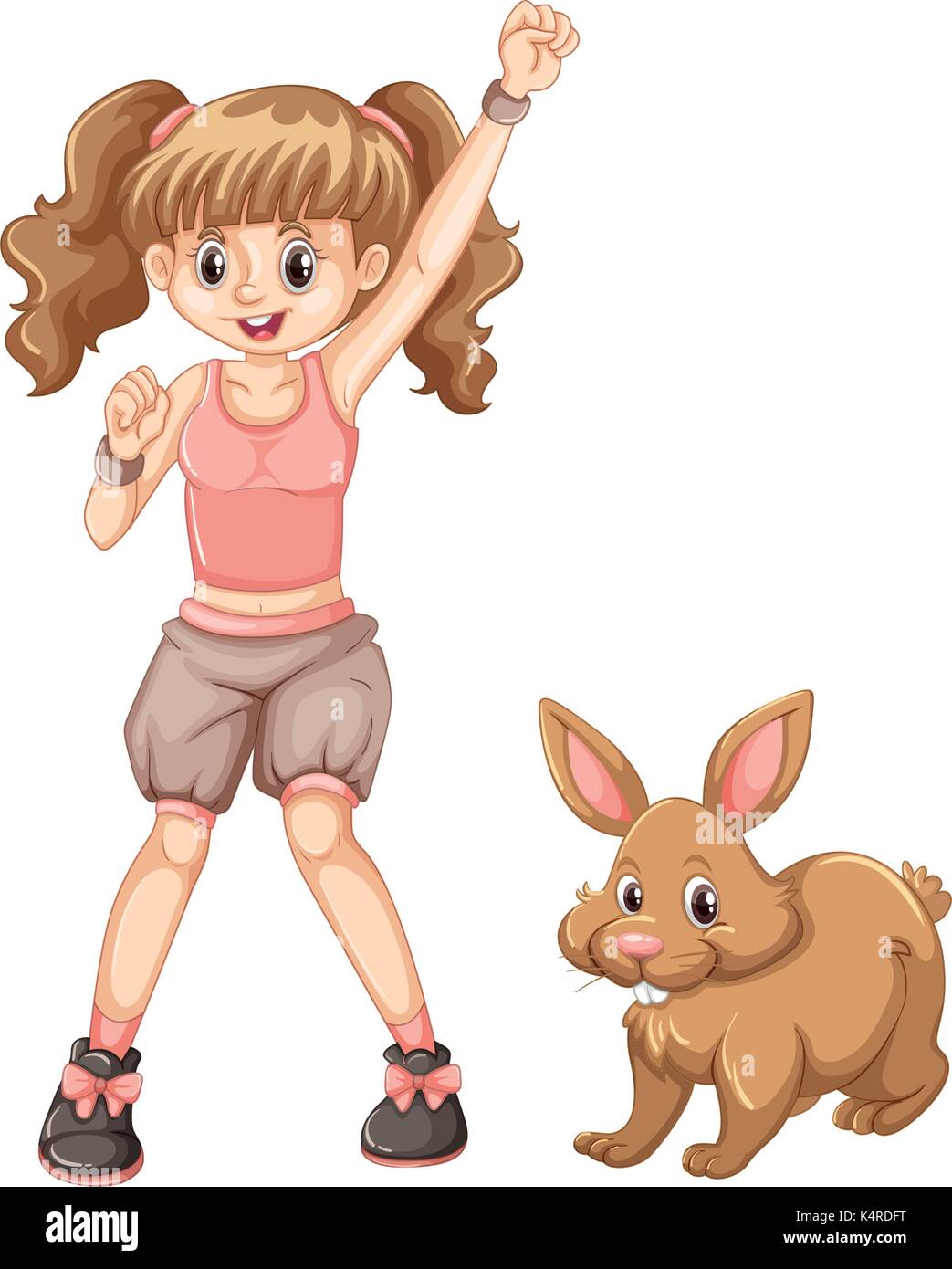 Cute girl with brown bunny illustration Stock Vector Image & Art - Alamy