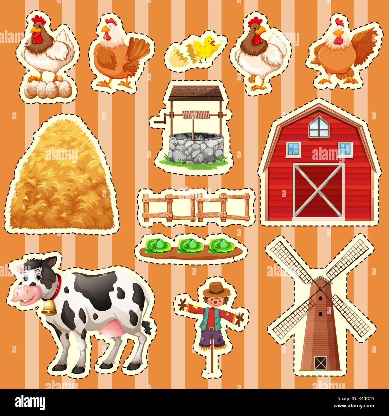 Sticker design for farm animals illustration Stock Vector