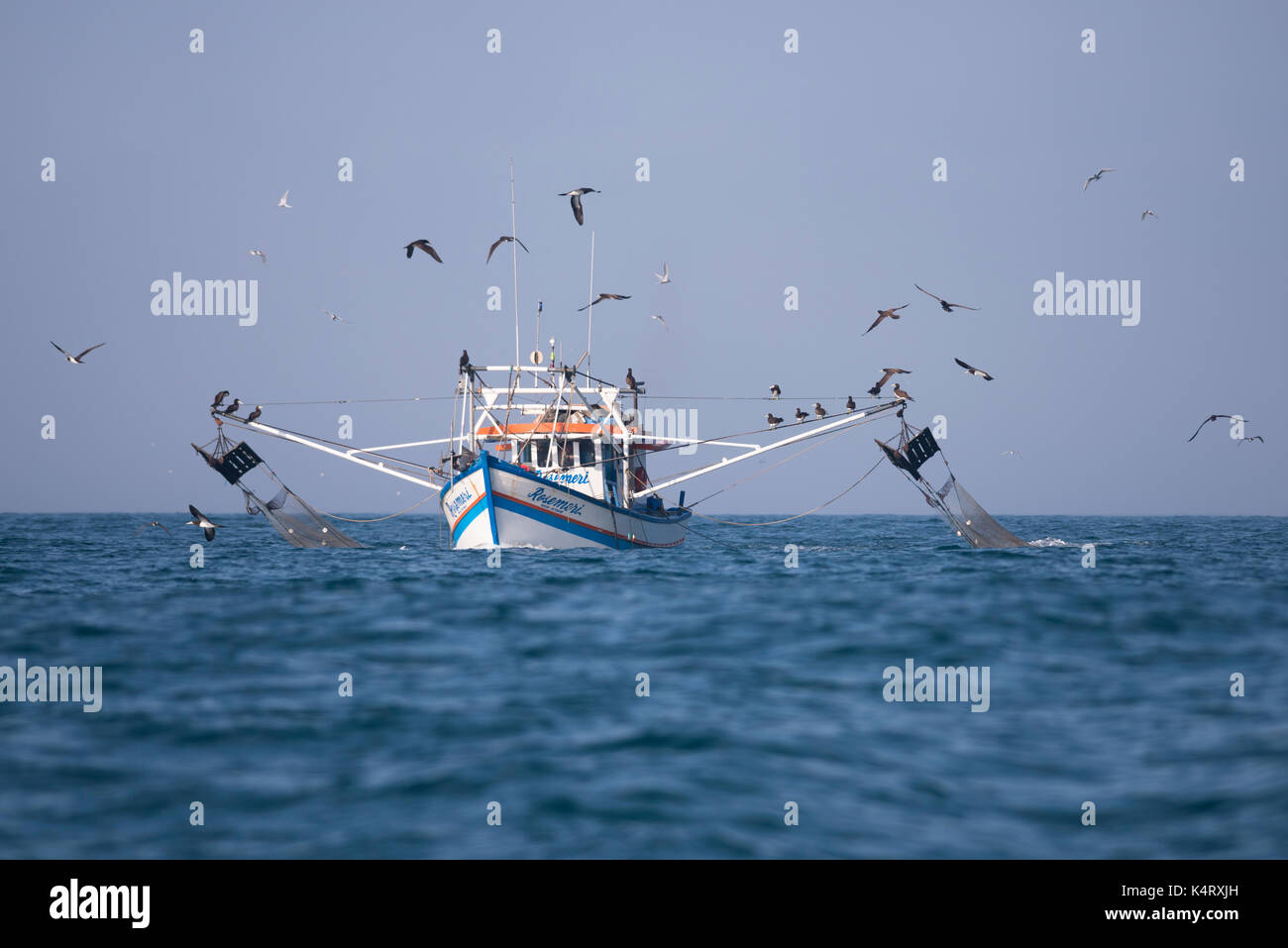 Shrimp trawling fishing boat from Ilhabela, SE Brazil Stock Photo