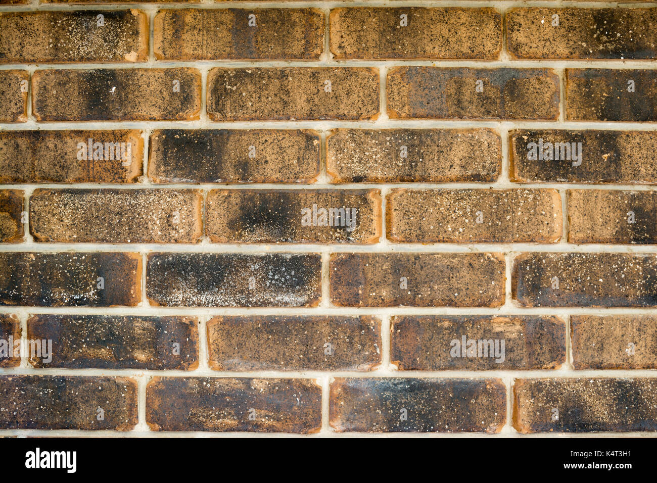 Brown brick wall laid in a running or stretcher bond formation ...