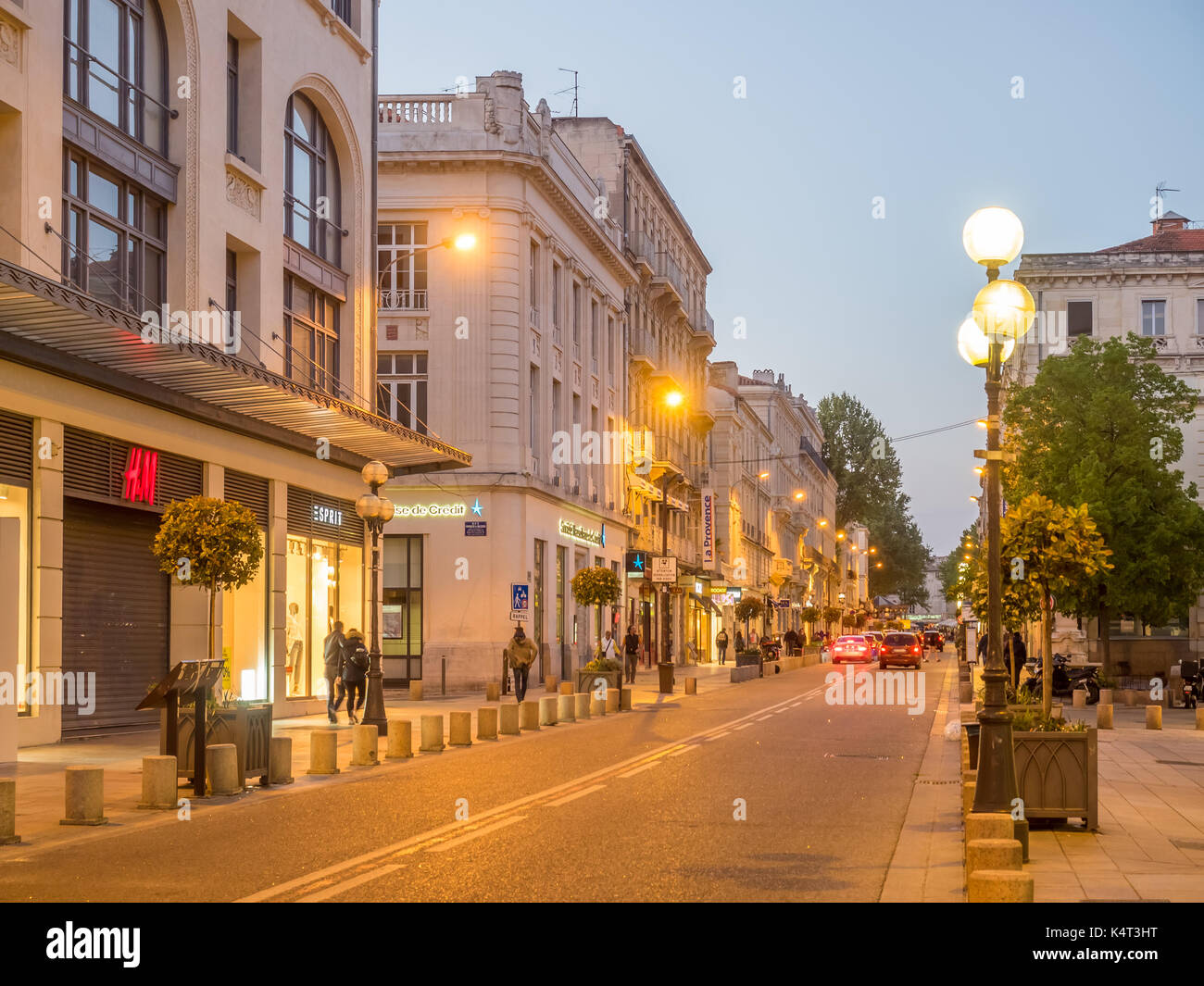 AVIGNON - APRIL 12 : Scene along road in Avignon, France under twilight ...