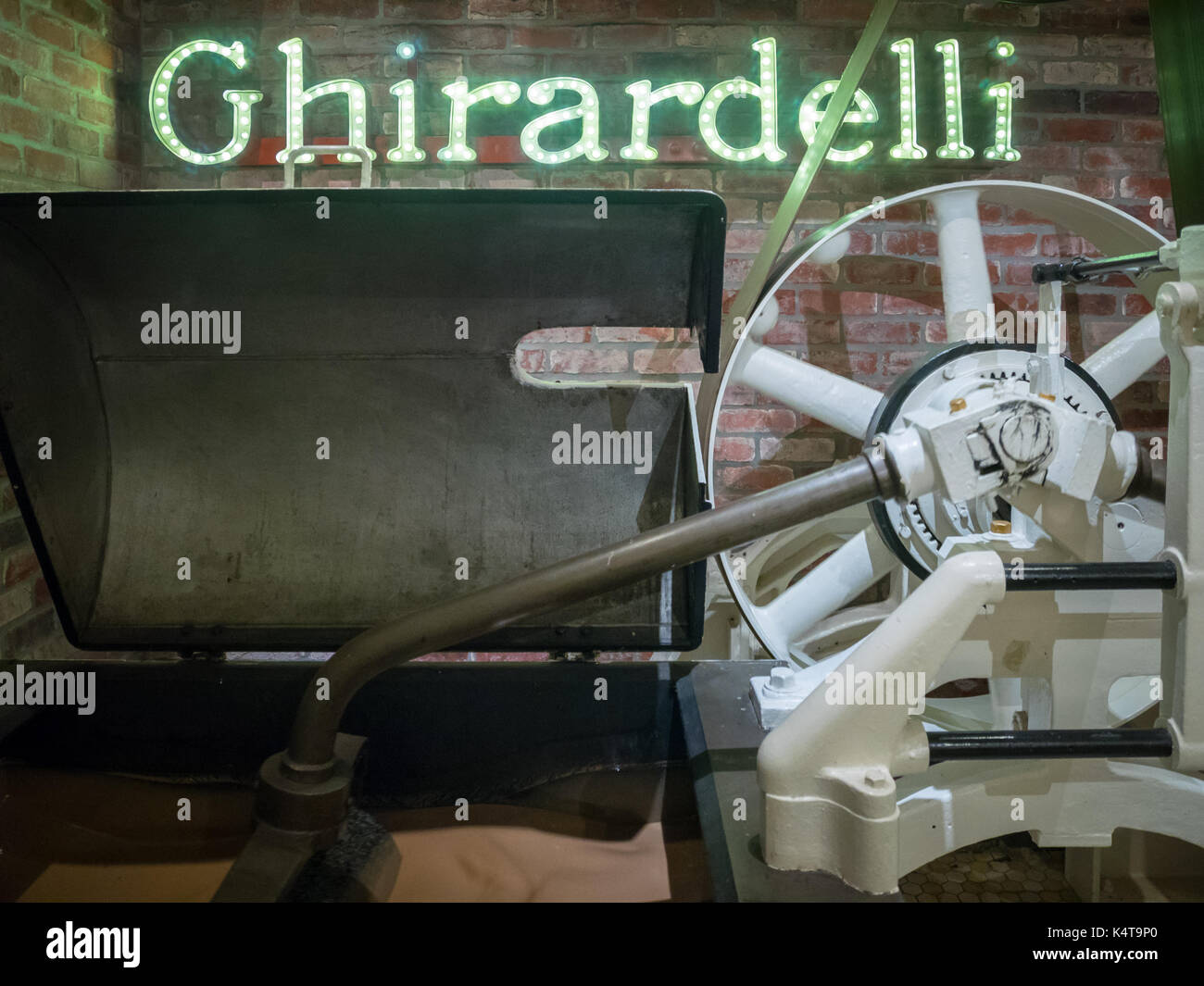 Chocolate manufacturing equipment at the Ghirardelli Original Chocolate Manufactory at Ghirardelli Square in San Francisco, California. Stock Photo
