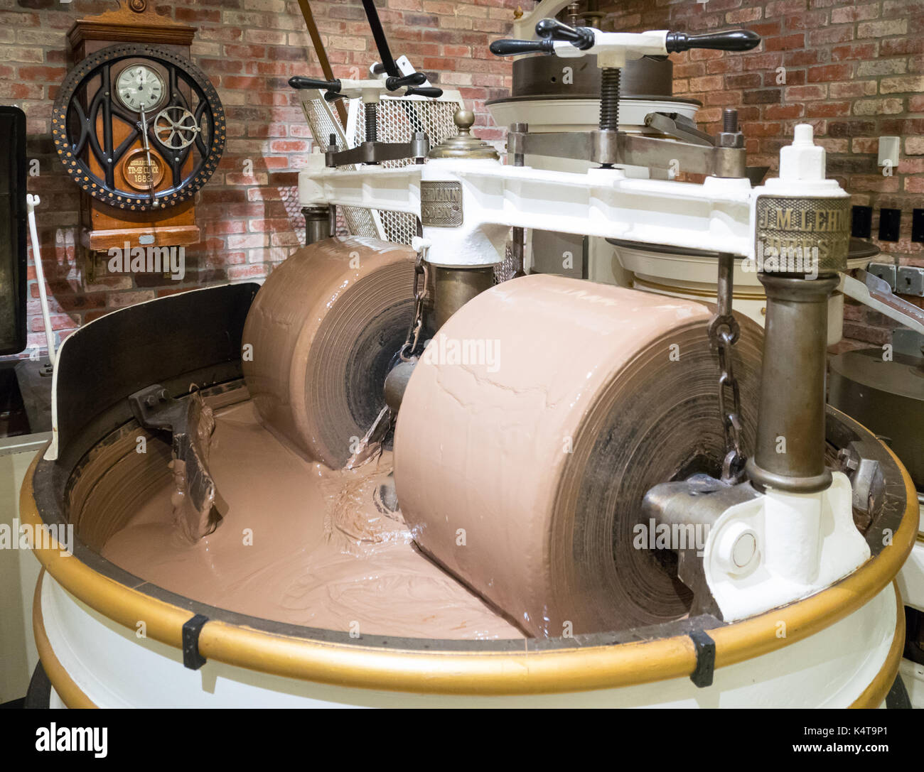 Chocolate manufacturing equipment at the Ghirardelli Original Chocolate Manufactory at Ghirardelli Square in San Francisco, California. Stock Photo