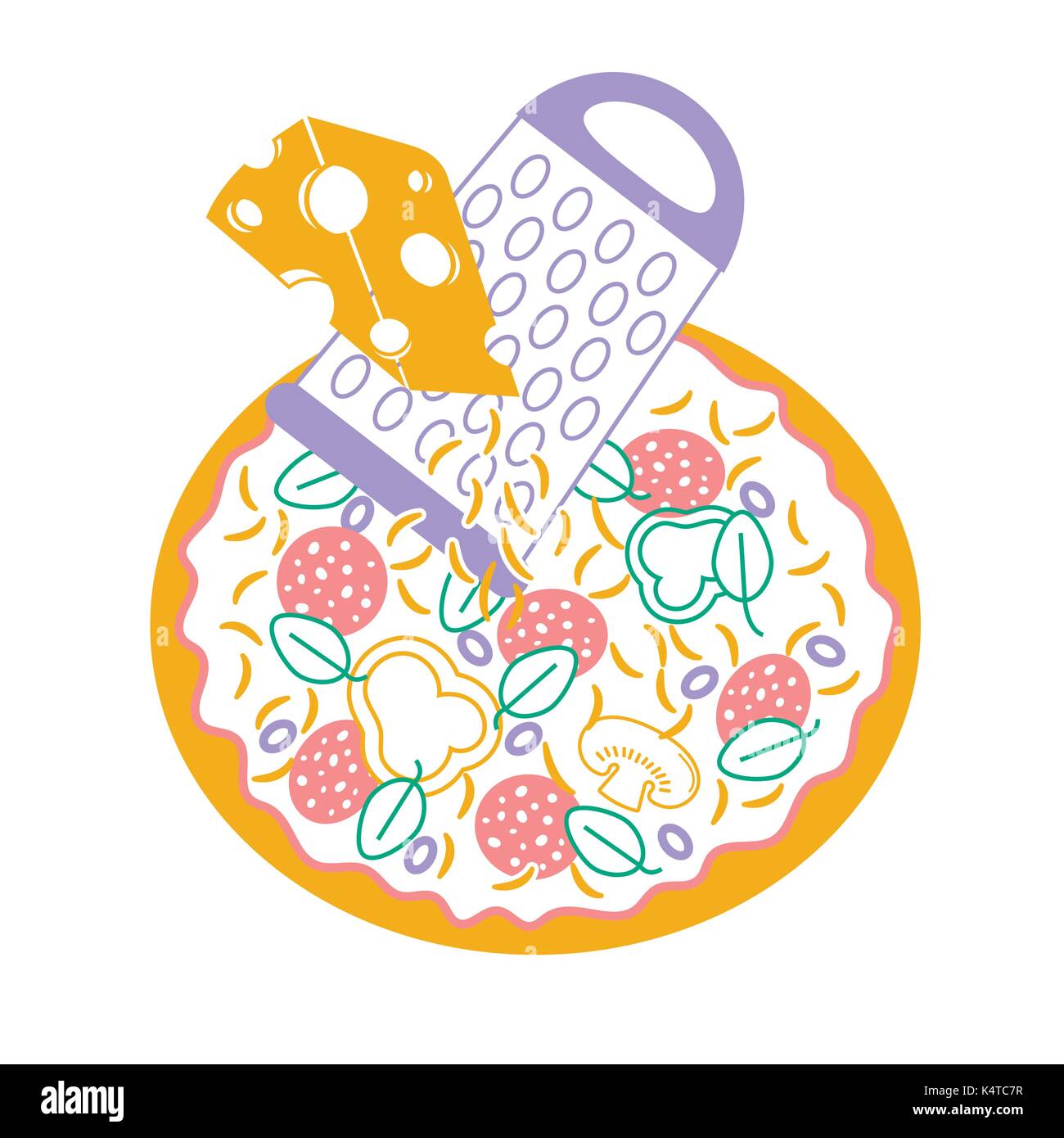 Pizza icon with cheese in a linear style Stock Vector