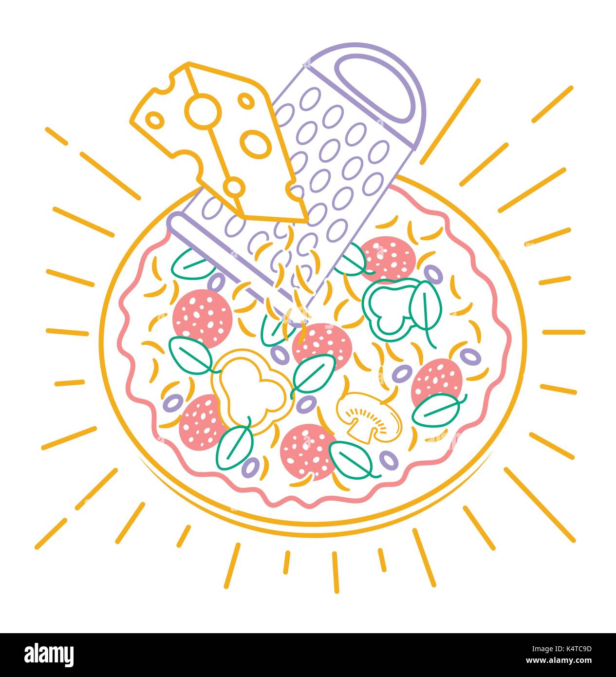 Pizza icon with cheese in a linear style Stock Vector