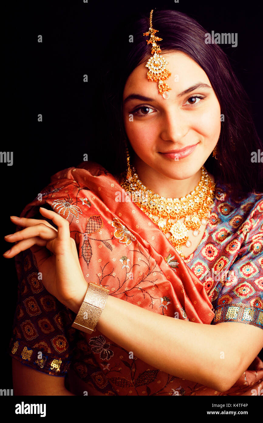 beauty sweet indian girl in sari smiling Stock Photo - Alamy