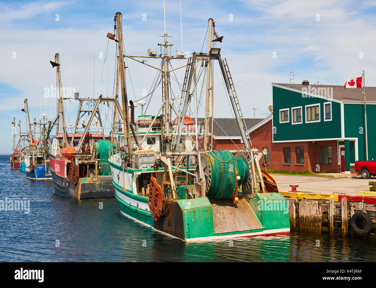 Fishing trawlers in the harbour at Port au Choix on the Gulf of St Lawrence, Western Newfoundland, Canada Stock Photo