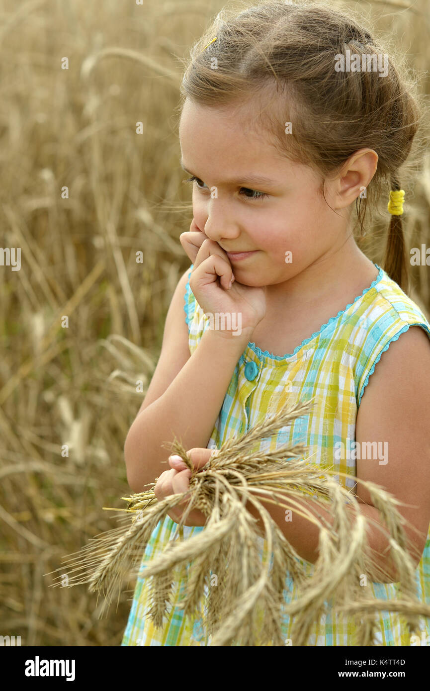 portrait of cute little girl in wheat field Stock Photo - Alamy