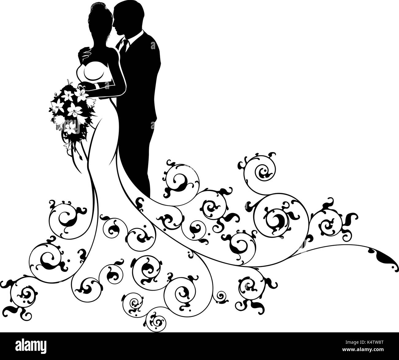 Bride and Groom Wedding Concept Silhouette Stock Vector