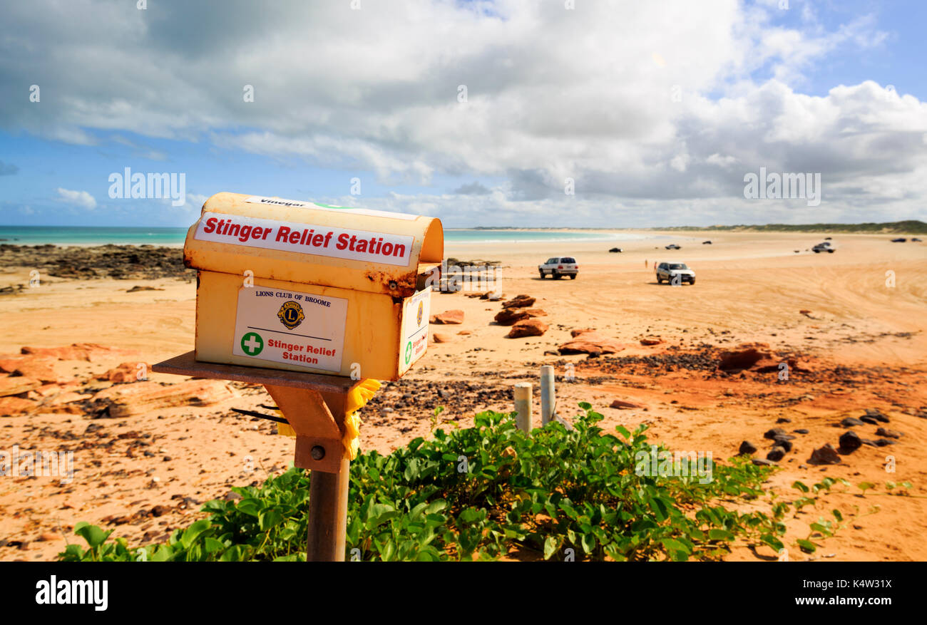 Stinger Relief Station containing vinegar for jellyfish stings at