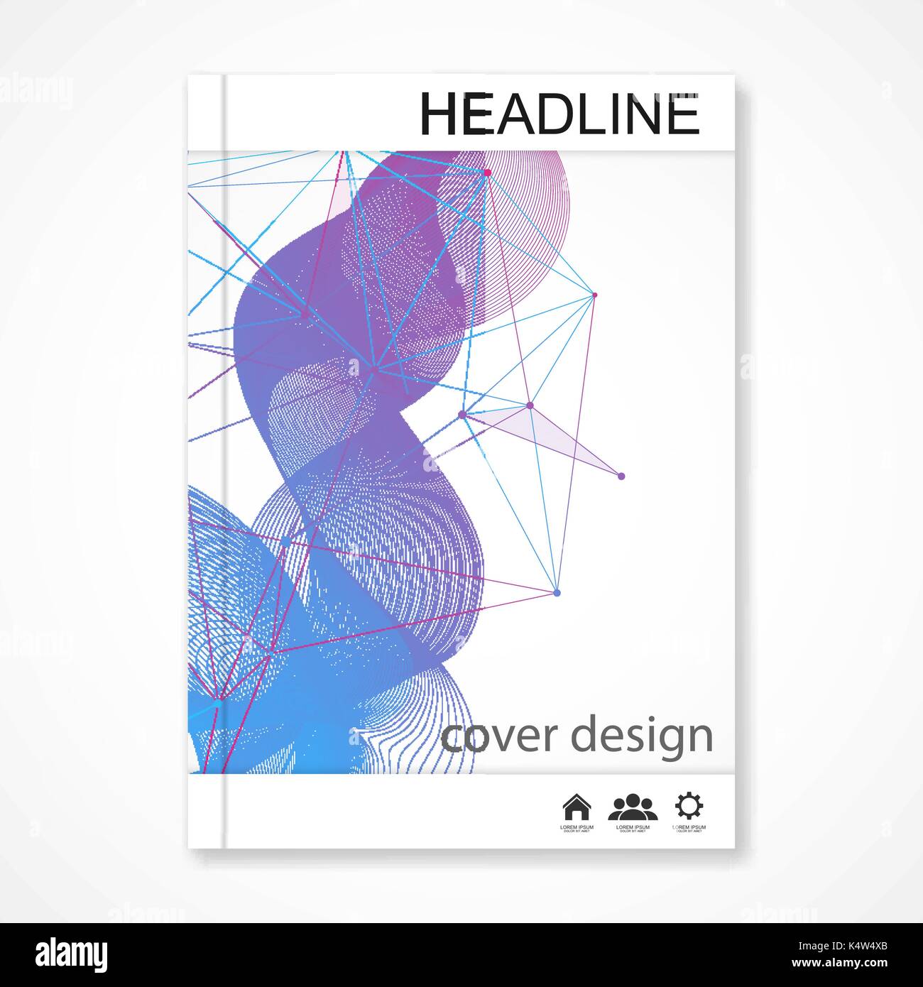 Scientific brochure design template. Vector flyer layout, Molecular structure with connected lines and dots. Scientific pattern atom DNA with elements for magazine, leaflet, cover, poster design. Stock Vector