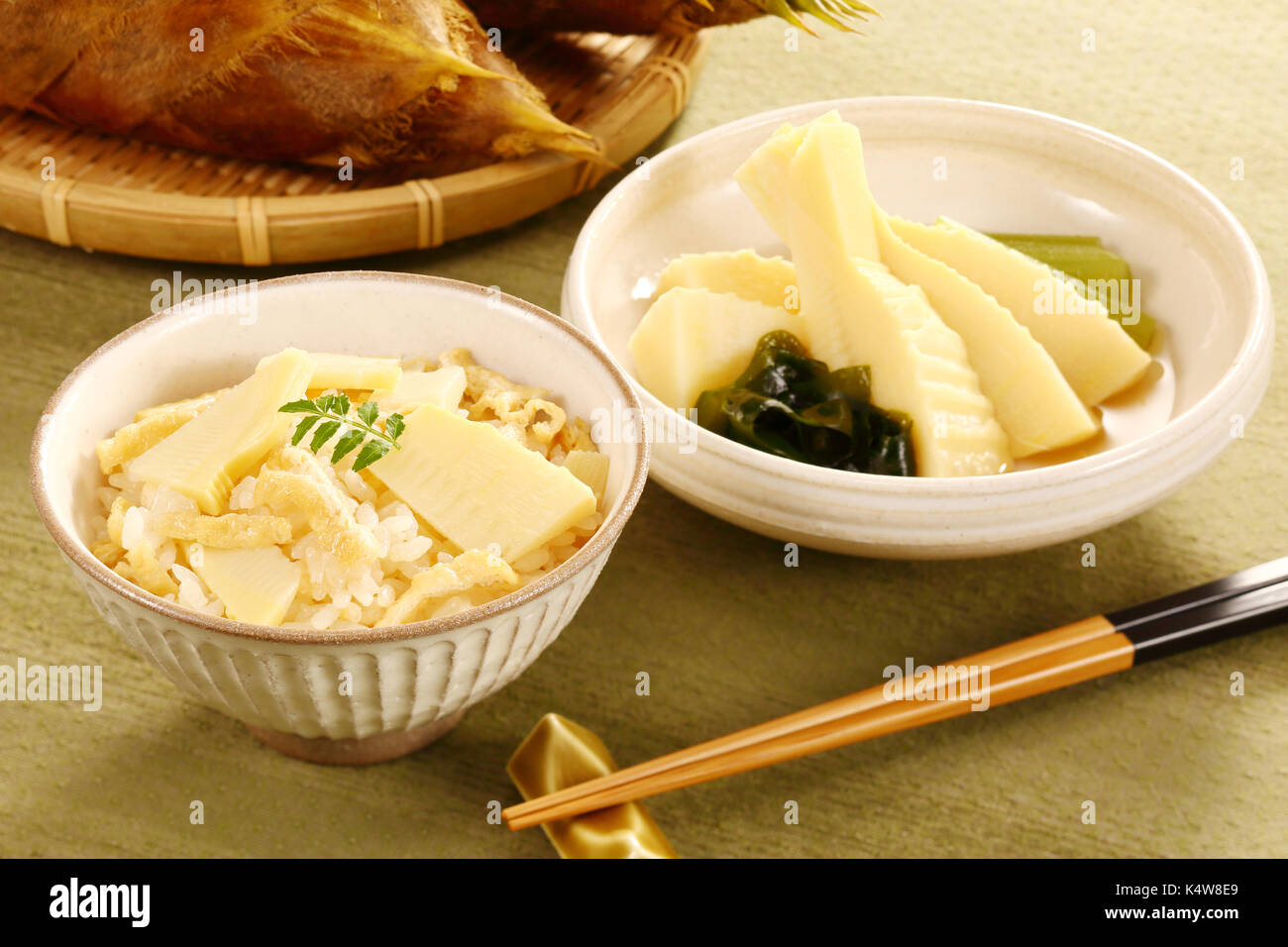 Bamboo sprouts on rice Stock Photo