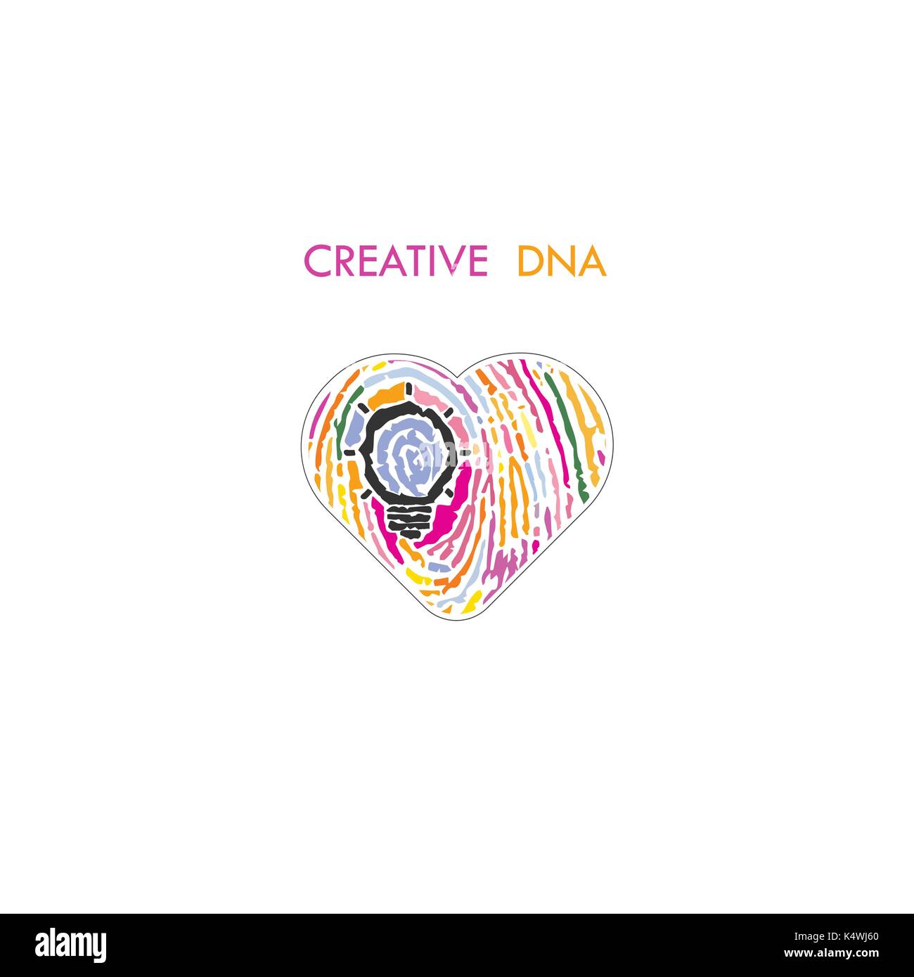Creative light bulb idea concept and fingerprint pattern with heart symbol. Education or business ideas.Creativity or innovation concept.Constructioni Stock Vector