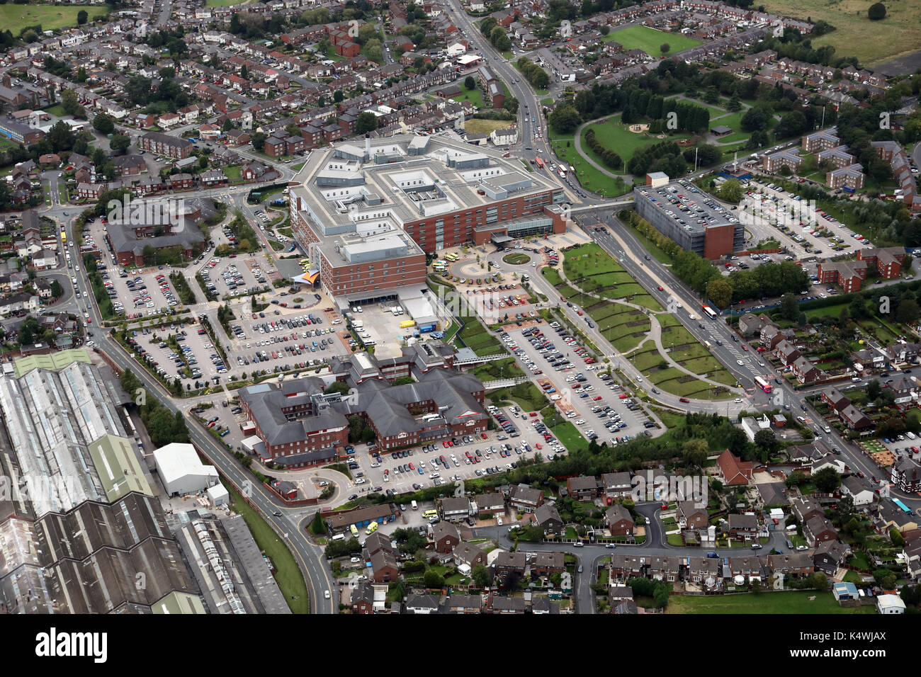 aerial view of new green belt housing development, Yorkshire, UK Stock Photo