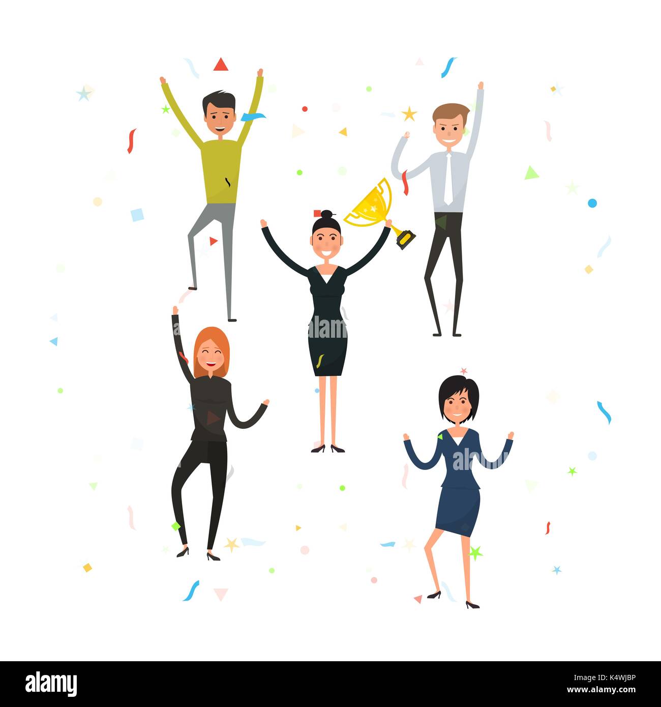 Happy young business people.Business team of employees.Team of happy young man & woman icon.Successful business teamwork concept.Business company part Stock Vector