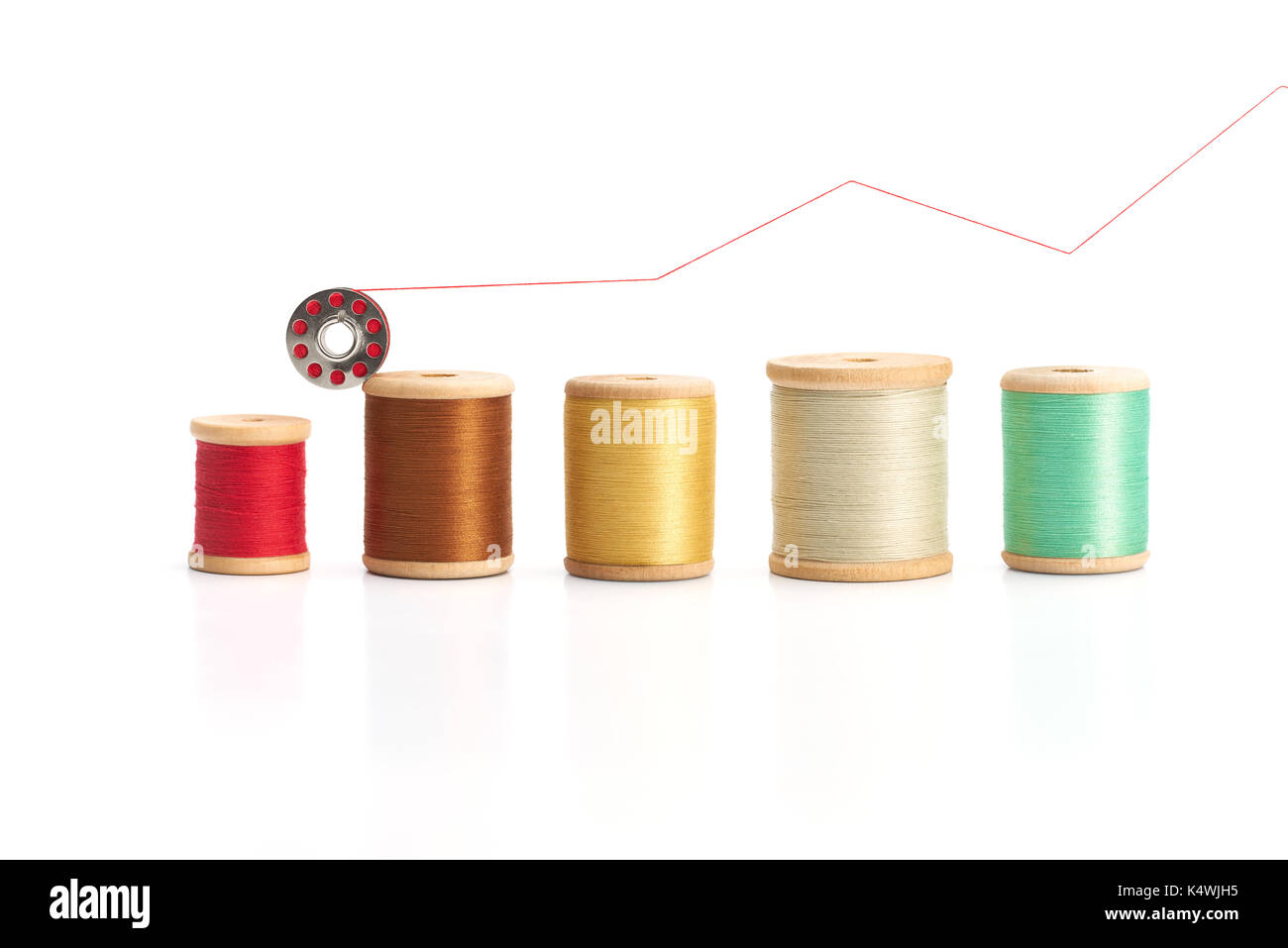 Bobbin thread forming a graph chart on white background Stock Photo