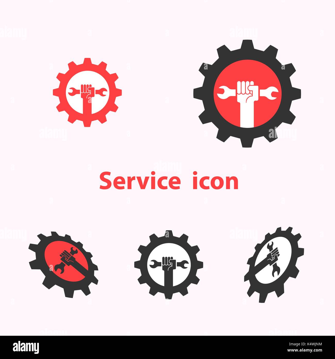 Human hand icon and wrench with gear vector logo design template. Repair and Service tool icon.Maintenance and Technical support concept.Vector illust Stock Vector