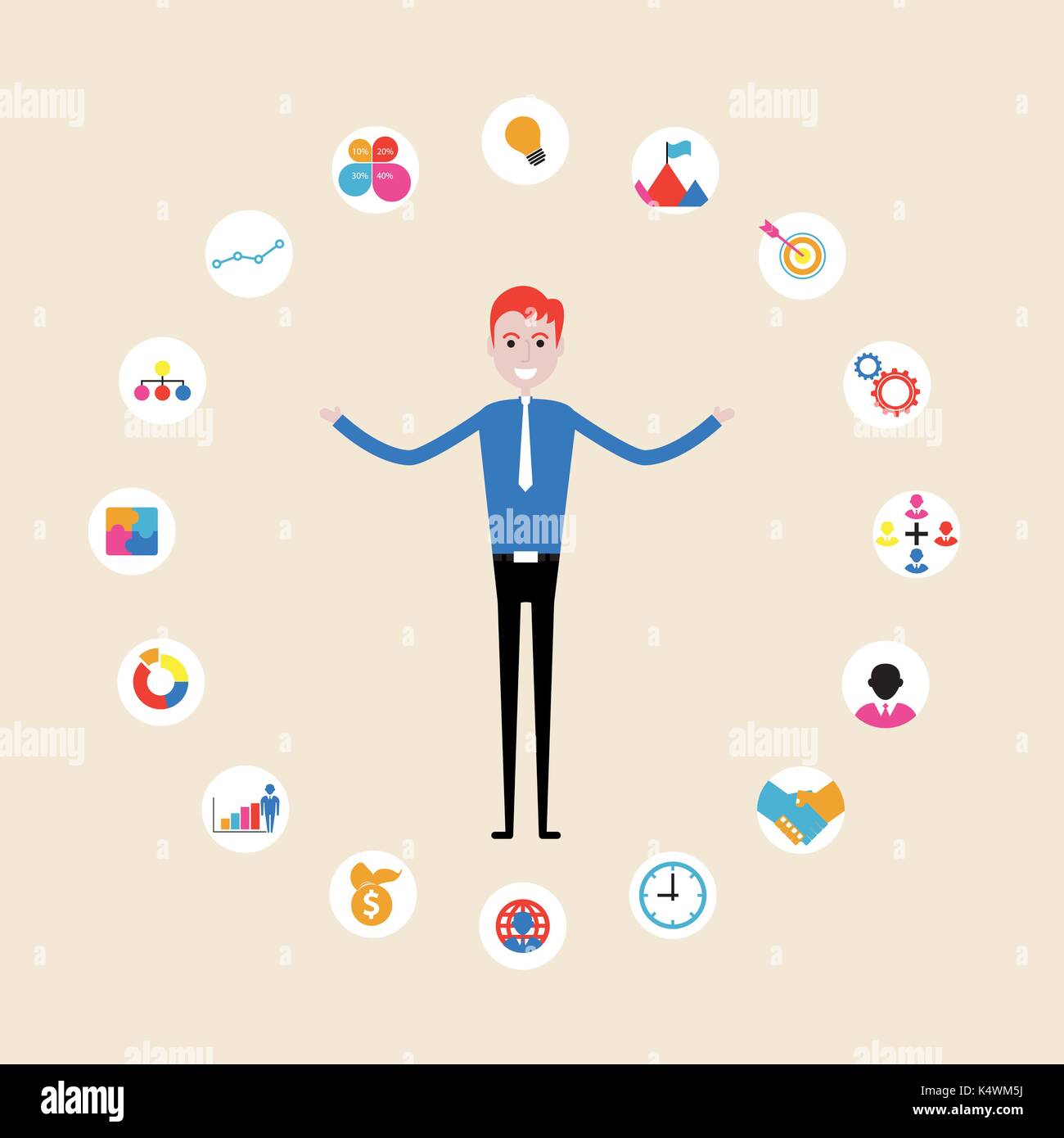 Manager,office worker or businessman making a presentation at office. Business executive delivering a presentation to his colleagues during meeting or Stock Vector