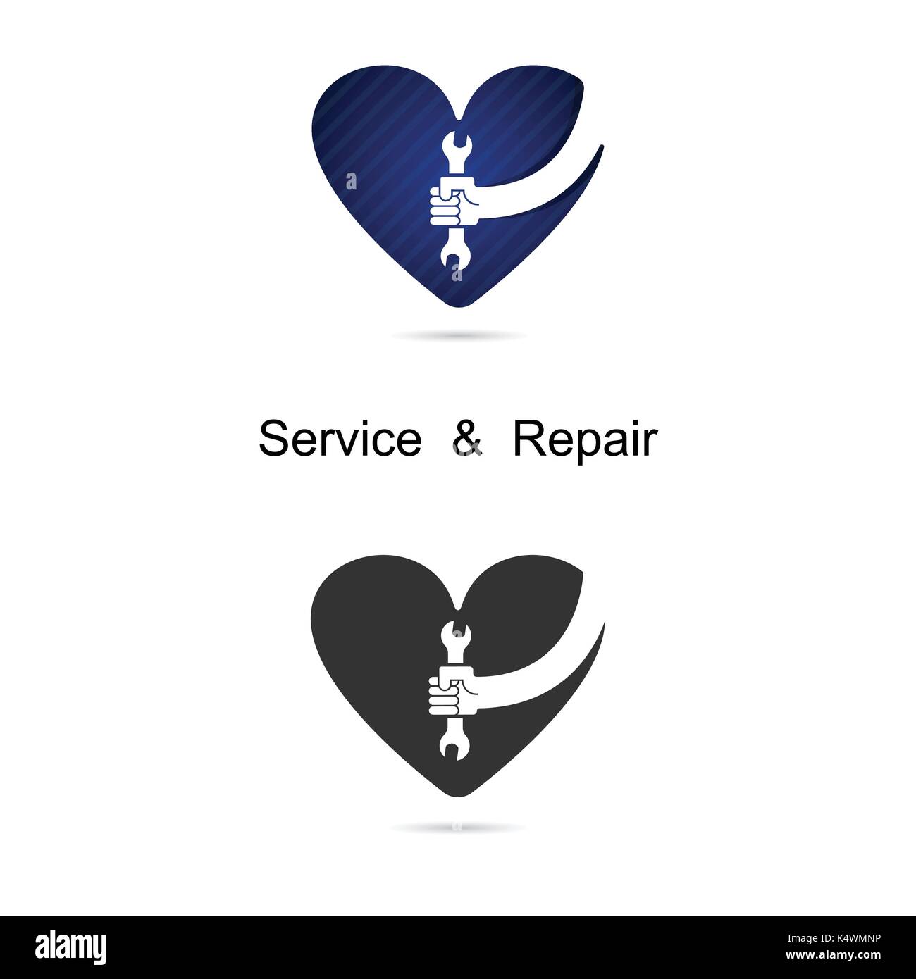 Human Hand icon and wrench with heart shape vector logo design template.Love & Service tool icon.Maintenance & Technical support concept.Vector illust Stock Vector