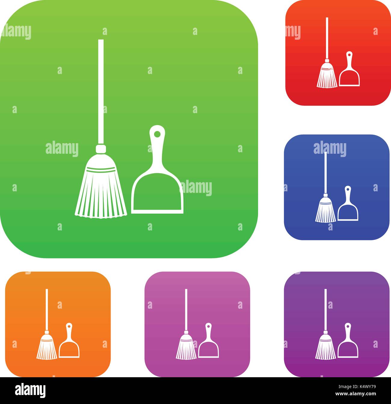 Broom and dustpan set collection Stock Vector