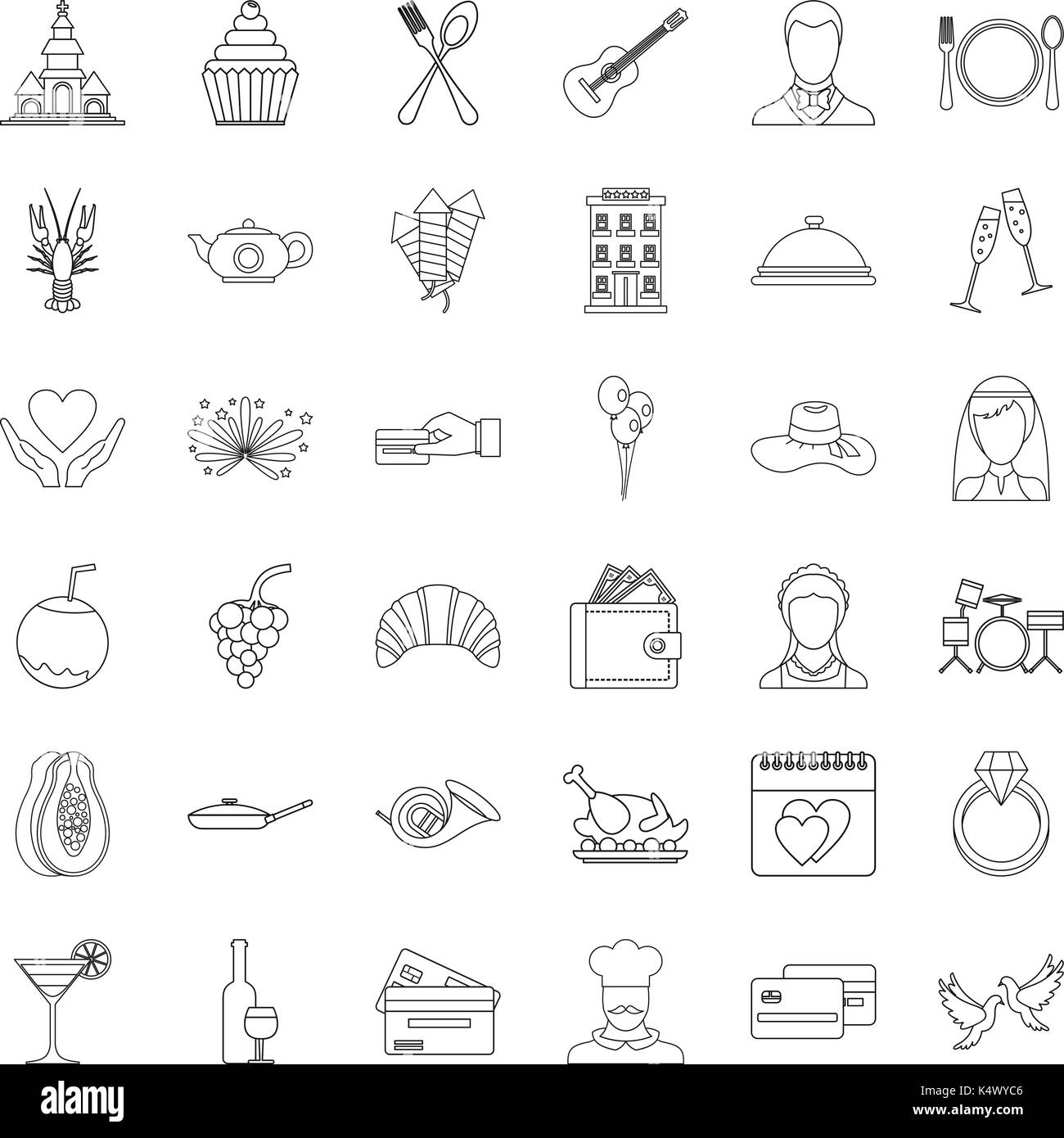 Restaurant icons set, outline style Stock Vector