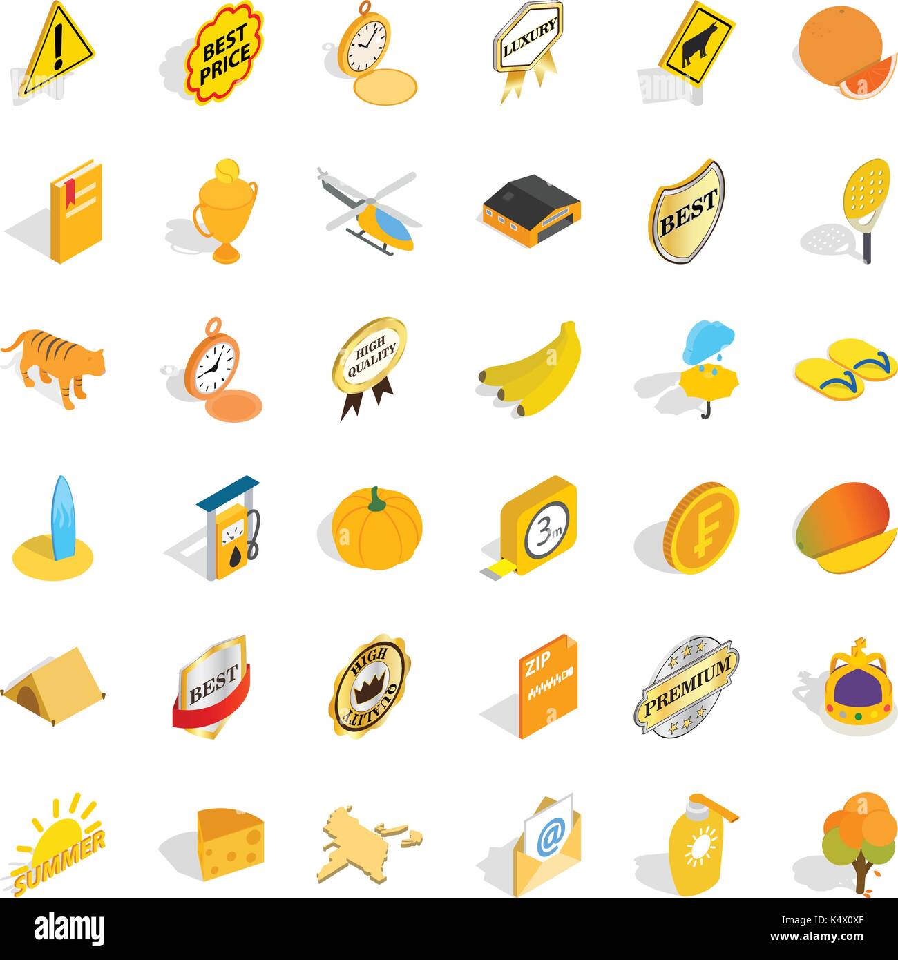 Yellow fruit icons set, isometric style Stock Vector
