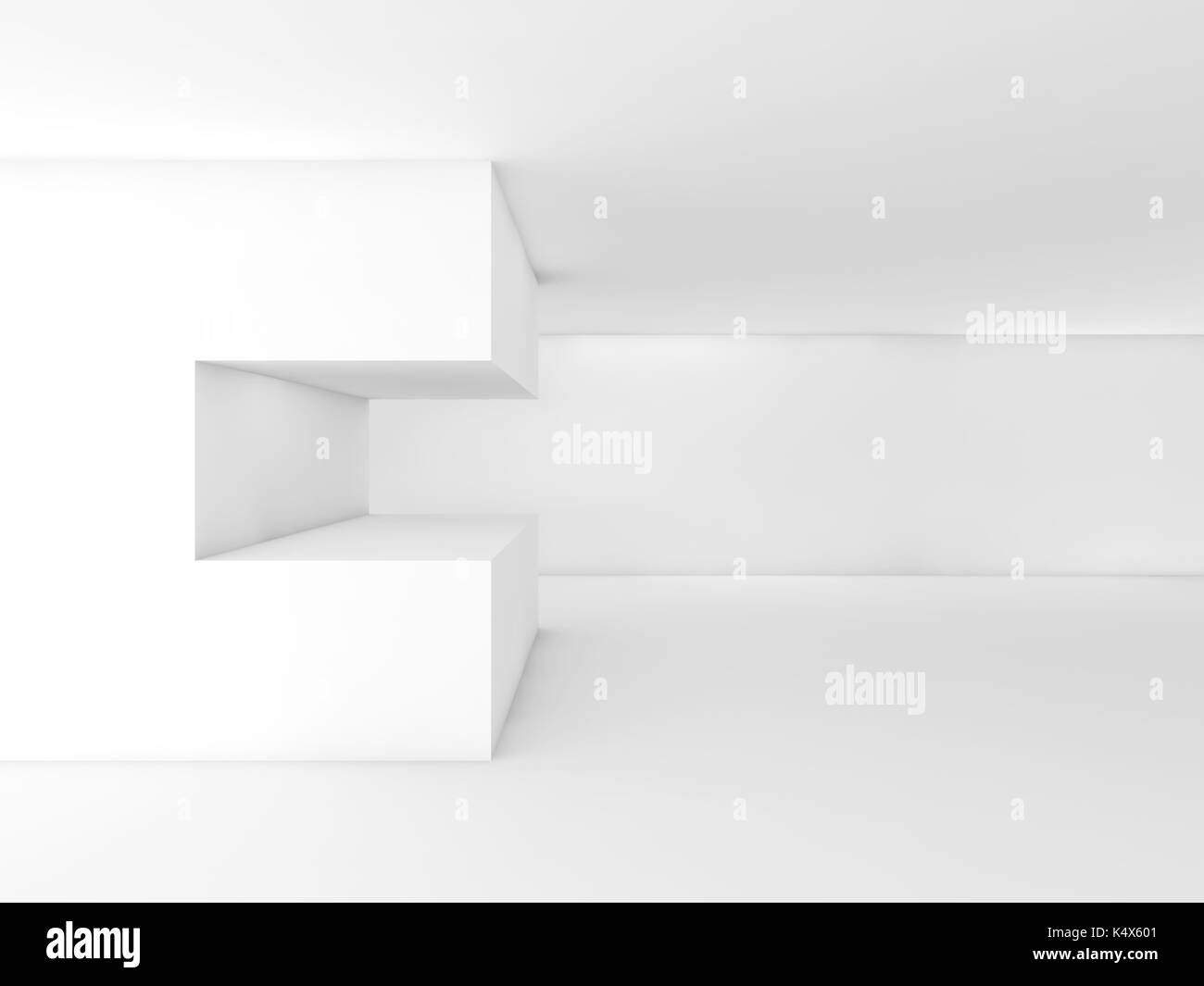 Abstract empty white interior with geometric installation. 3d render ...