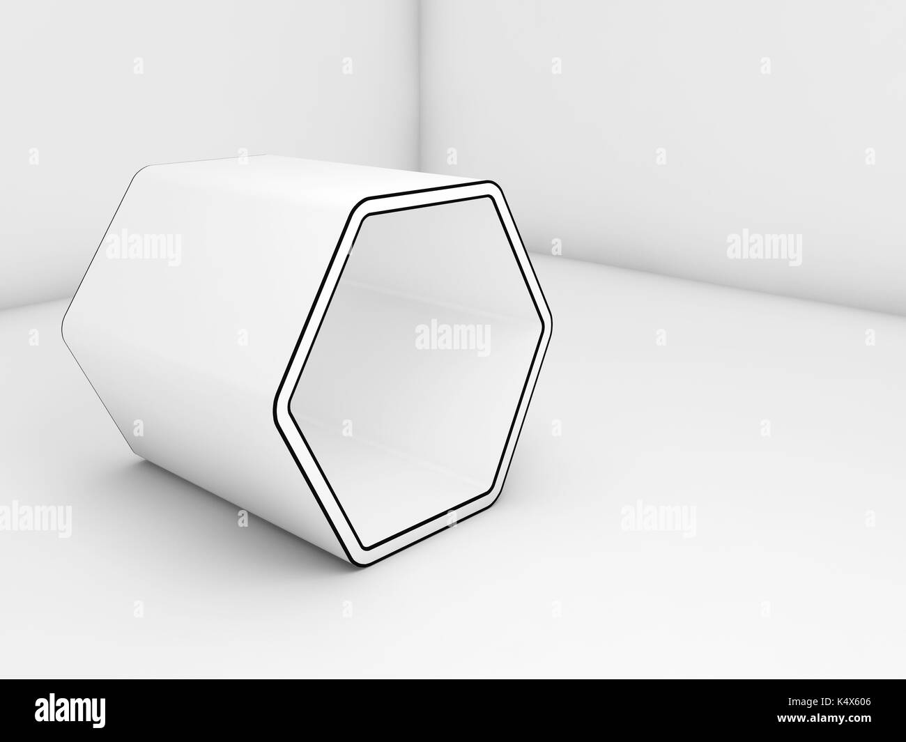 Empty White Hexagonal Object With Black Contour Stands In Blank Room Interior 3d Illustration Stock Photo Alamy