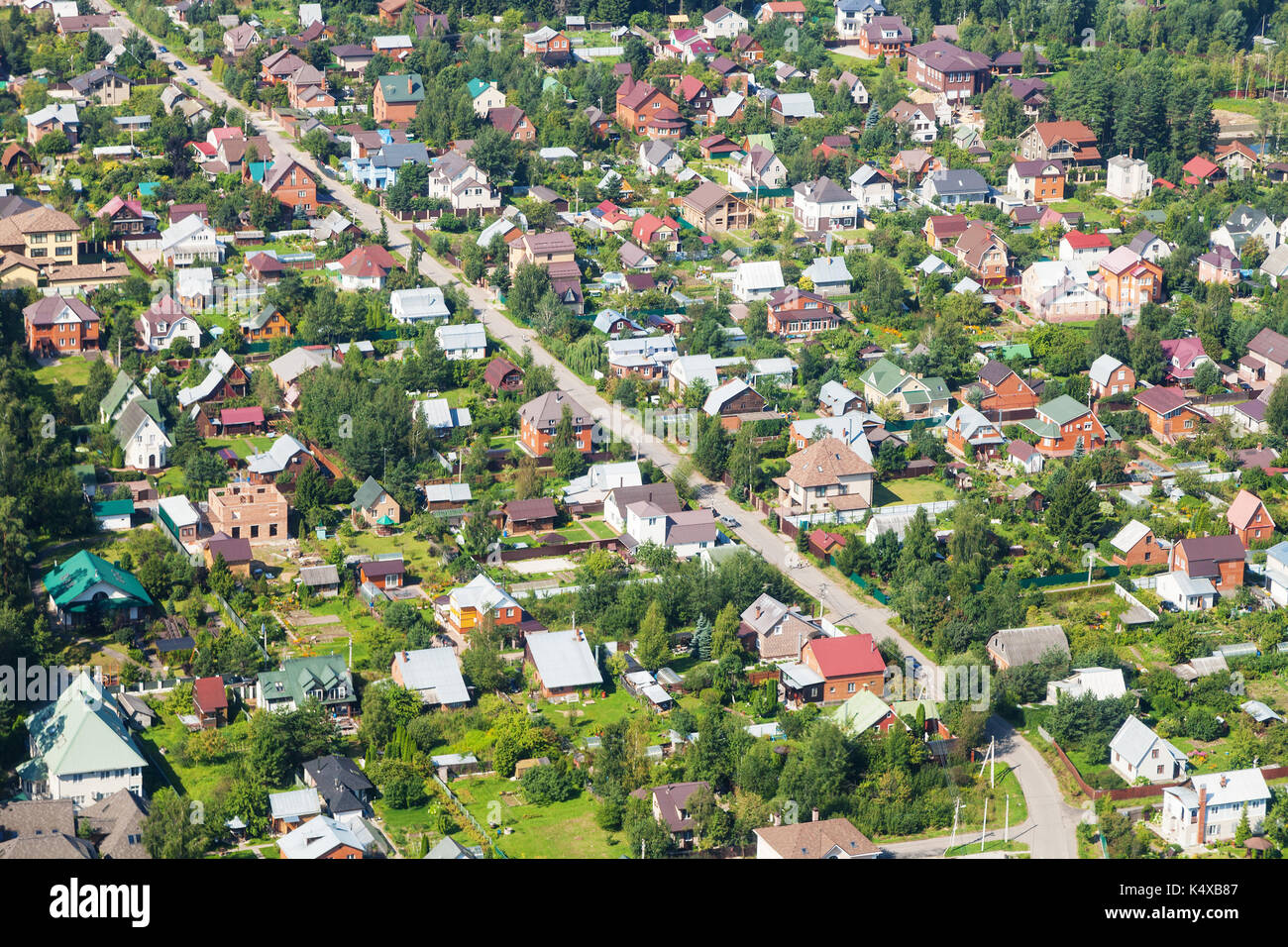 Mascow Rural above view of rural houses in Moscow Region near Nakhabino settlement ...