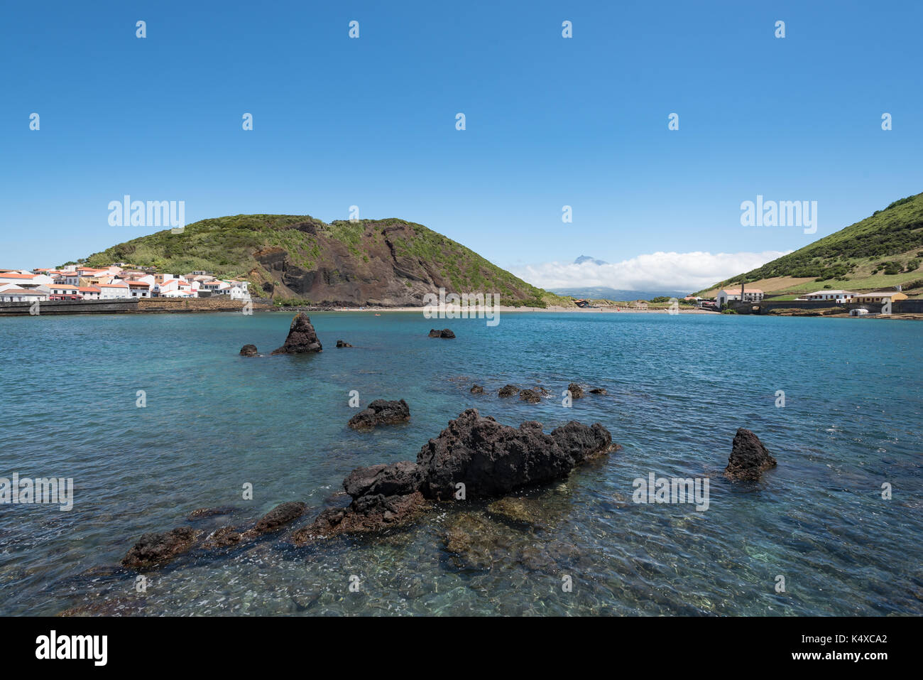 Landscape of Horta Harbour, Faial Island, Azores Portugal Stock Photo