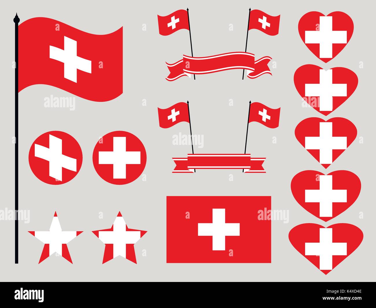 Switzerland flag set. Collection of symbols heart and circle. Vector illustration Stock Vector ...