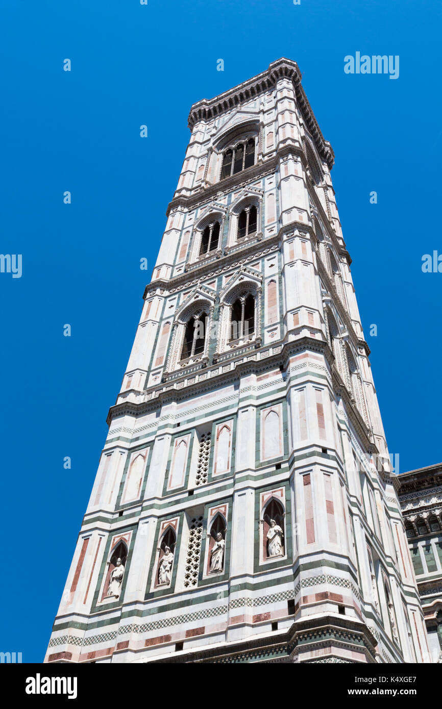 Florence, Florence Province, Tuscany, Italy. Giotto's Campanile, or bell tower, adjacent to the Basilica of Santa Maria del Fiore, or Duomo. It is par Stock Photo
