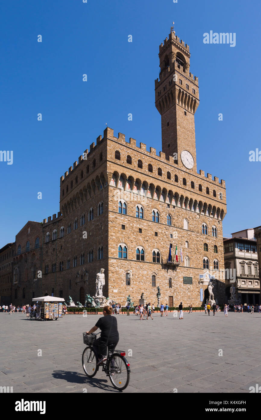 Florence, Florence Province, Tuscany, Italy. Palazzo Vecchio in the Piazza della Signoria. The Historic Centre of Florence is a UNESCO World Heritage  Stock Photo