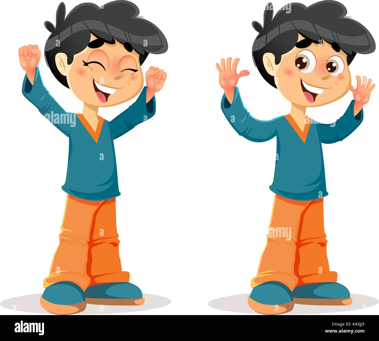 Vector Illustration of Happy Victorious Young Boy Body Language and Expressions Stock Vector