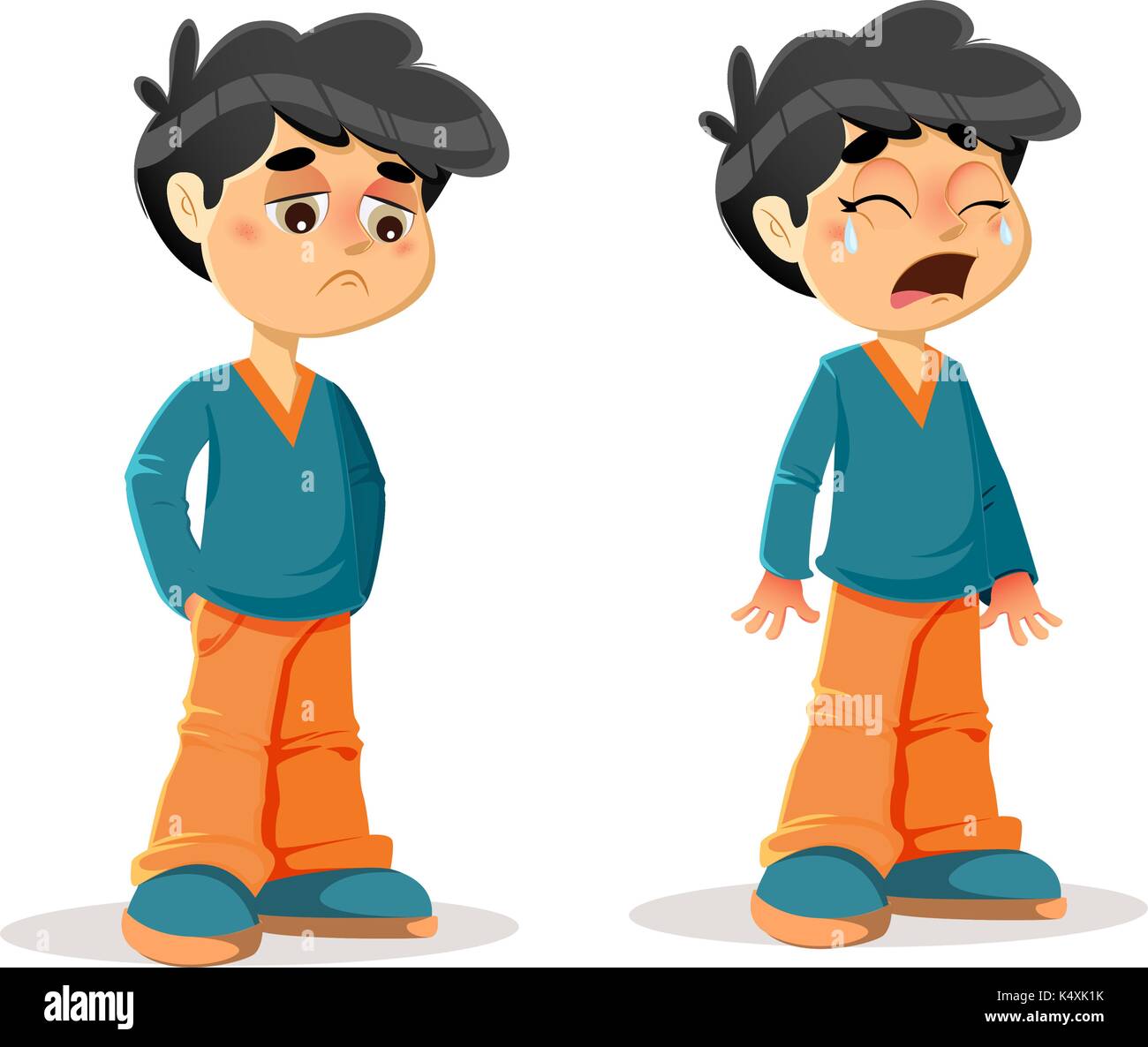 Vector Illustration of Sad Crying Young Boy Body Language and Expressions Stock Vector