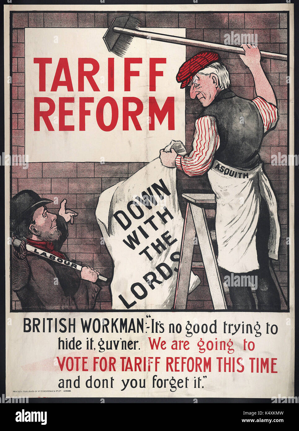 British Workman  It's no use trying to hide it, guv'ner. We are going to vote for Tariff Reform...  - British Political Posters, c1905-c1910 Stock Photo