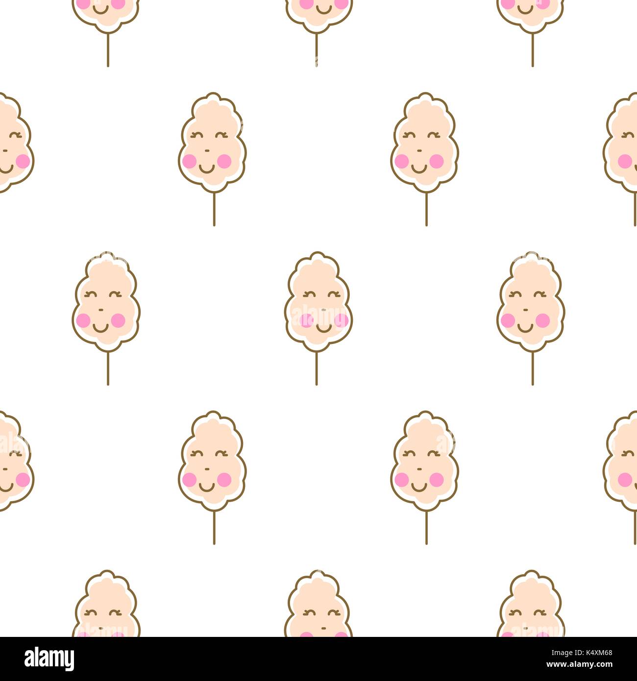 Cotton candy kawaii seamless vector pattern. Stock Vector