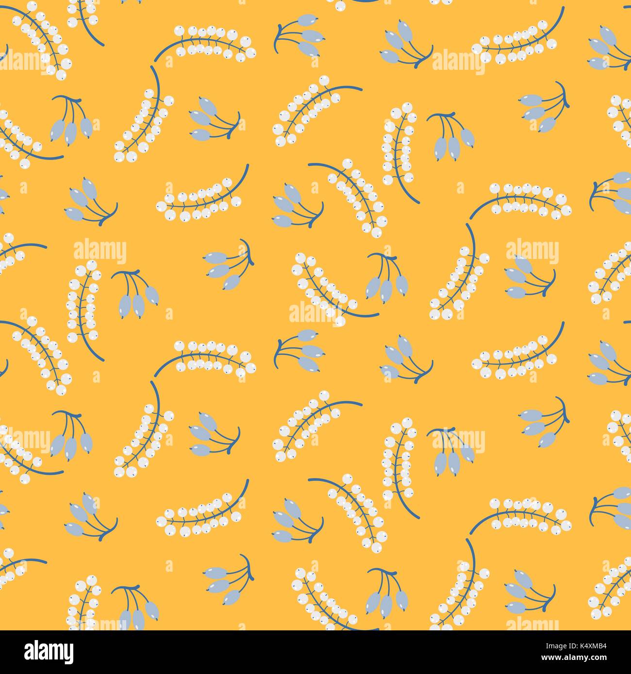 Barberry and rowan berry yellow seamless vector pattern. Stock Vector