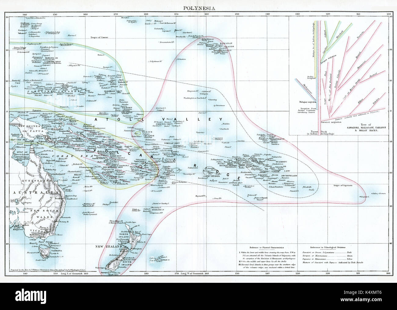 Antique map, circa 1875, of Polynesia Stock Photo