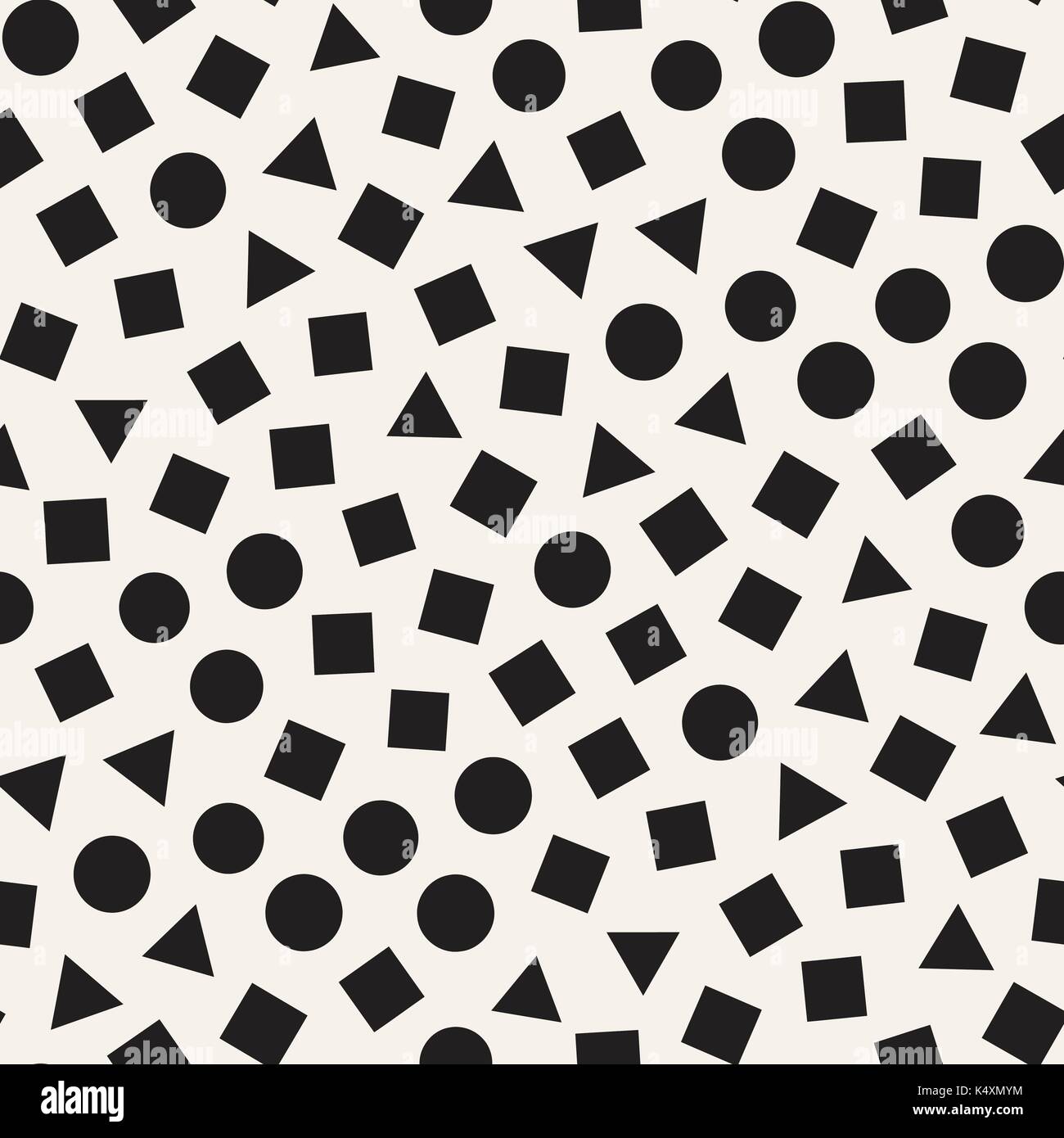 Seamless primitive jumble minimalism patterns. Randomly scattered geometric shapes. Abstract background design Stock Vector