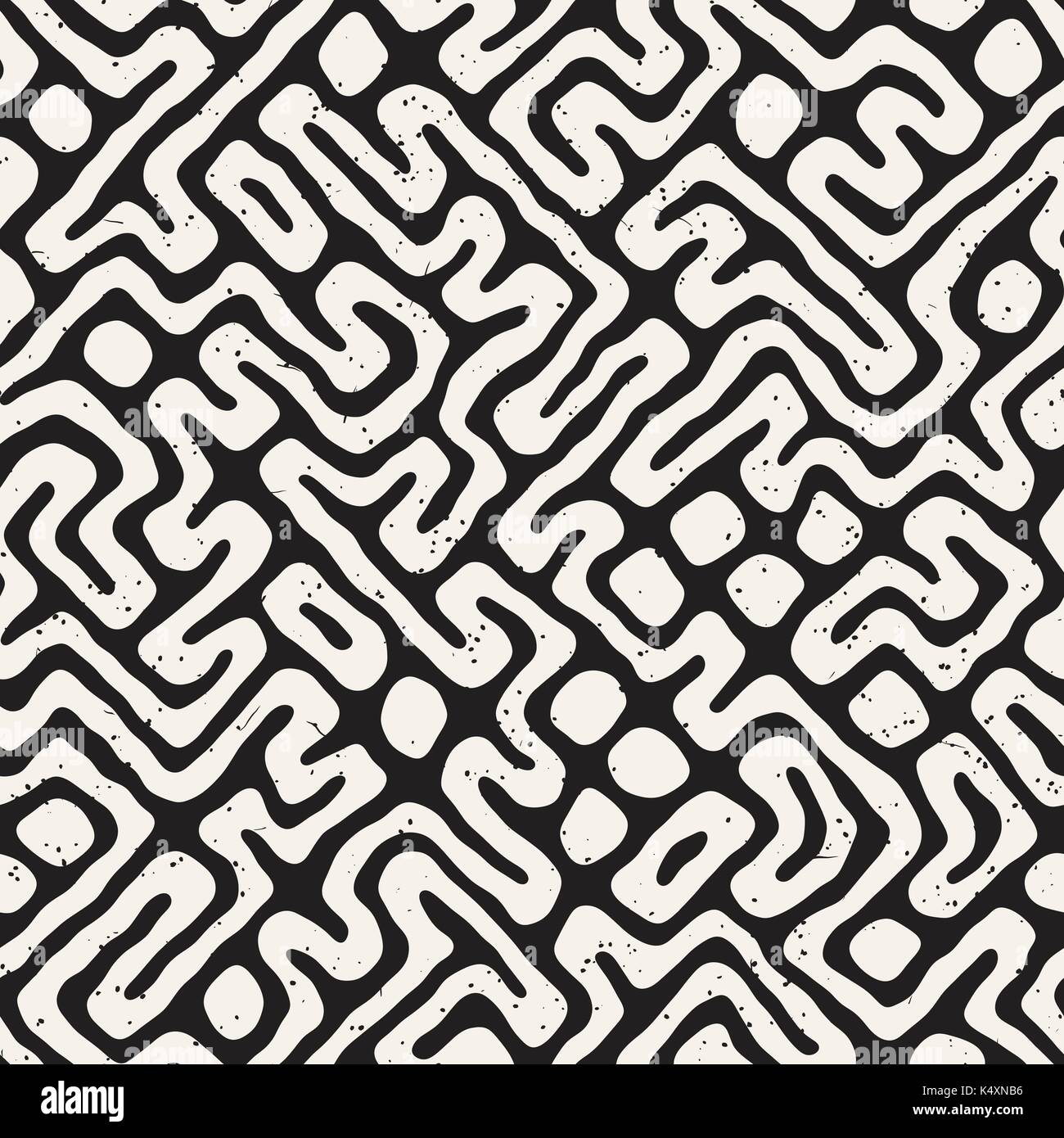 Seamless pattern with maze lines. Monochrome abstract background. Vector hand drawn labyrinth. Stock Vector