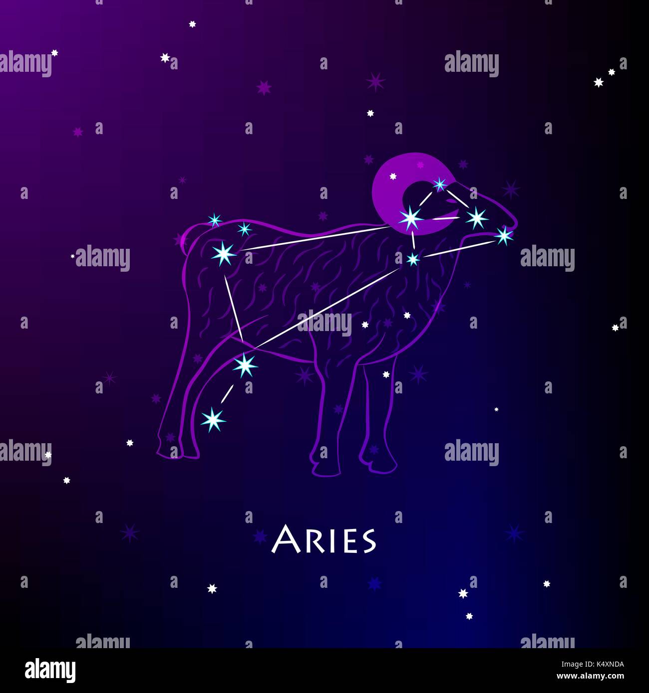 Aries Zodiac Sign and the Constellation against a dark starry sky Stock ...