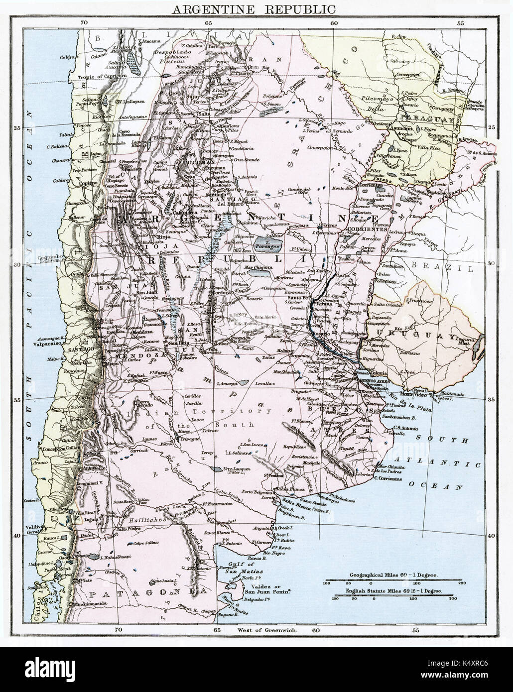 Antique map, circa 1875, of Argentina (Argentine Republic) Stock Photo