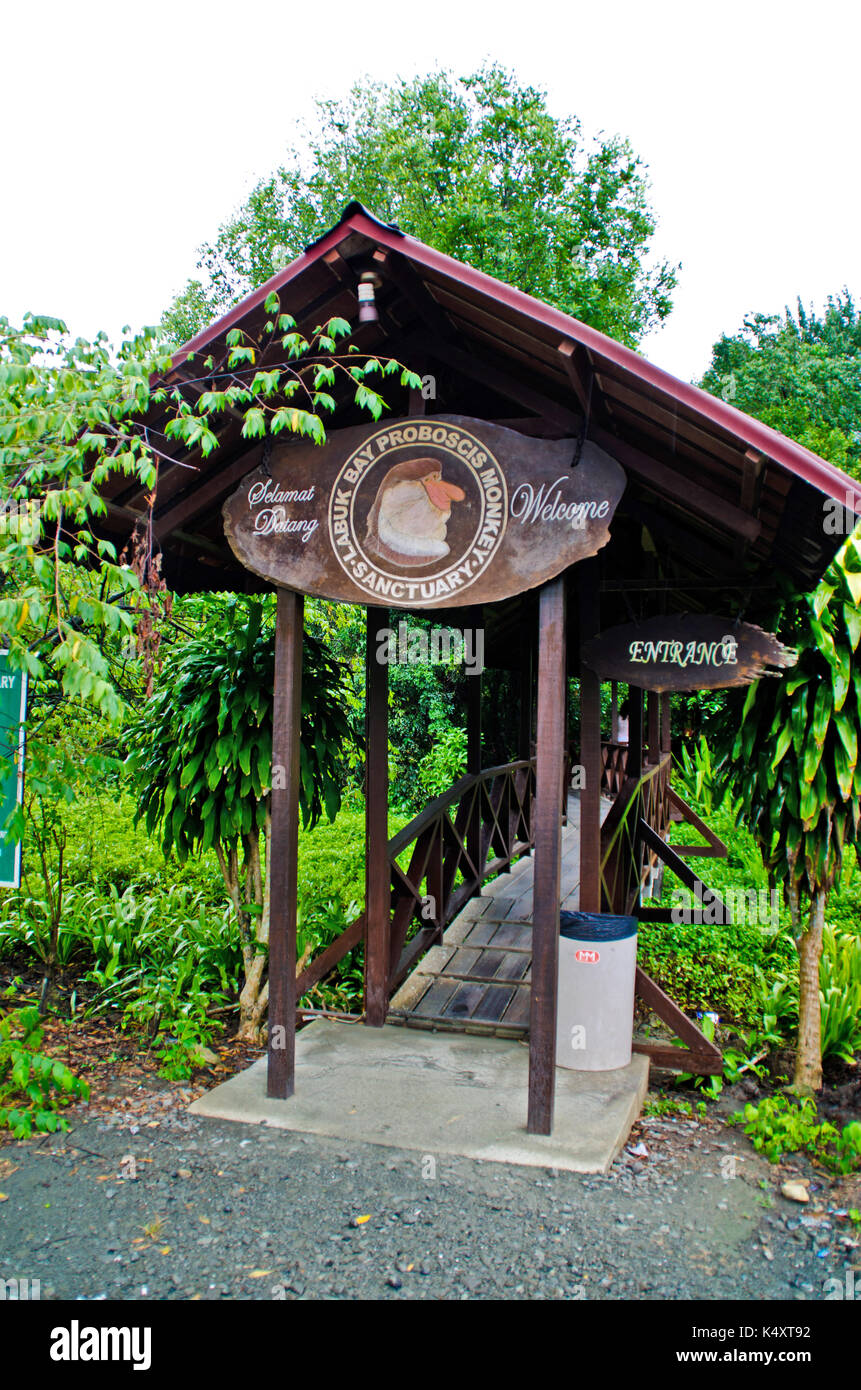 SANDAKAN, SABAH, MALAYSIA MAY 09,2013 : Main entrance Plat B, Labuk Bay Proboscis Monkey Sanctuary. is next to Kampung Samawang and is located in Saba Stock Photo